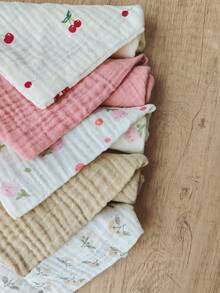 Baby Floral Face Towel 4-Layer Gauze Small Square Cloth, Infant Drool Bib, Face Cloth, Pure Cotton Feeding Bib, Handkerchief - Multicolor - View 2