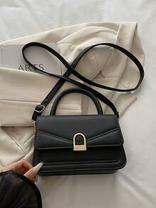 Tas Selempang Kecil Persegi Gaya Korea dengan Tekstur Leci, Model Terbaru 2026, Tas Bahu Kasual Retro untuk Wanita - Hitam - View 1