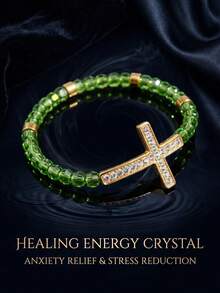 1pc/Crystal & Rhinestone Horizontal Cross Religious Prayer Bracelet For Women, Artificial Crystal Stress Relief Accessory (Due To Lighting And Angle Of Photography, There May Be Slight Color Difference Between The Actual Product And The Image) - Yellow - View 13