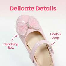 1 Pair Girls' Soft Nude Pink Princess Mary Jane Shoes With Hook And Loop, Mesh, Rhinestone Bow, Versatile For Birthday Party, Performance And Everyday Wear - Pink - View 5