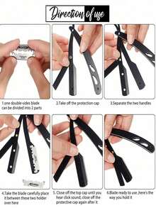12Pcs Professional Men Shaving Set, Barber Straight Razor Kit With Neck Duster Brush & Double‑Edge Blades For Hair Salon Use - Multicolor - View 3
