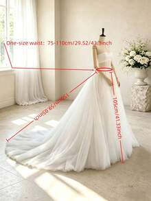 1pc Ivory 5-Layer Detachable Tulle Wedding Overskirt, Long Train Slit Mesh Skirt, Suitable For Outdoor Wedding, Bridal Photography, Ball And Fairy Cosplay Accessory - White - View 2