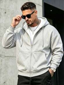 Men's Casual Zip-Up Baseball Collar Jacket, Long Sleeve Top, Street Style Racing Jacket, Gift For Friends, Husbands, Boyfriends, Suitable For Autumn/Winter - Light Grey - View 1