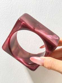 European And American Style Exaggerated Wide Resin Bracelet, Pearlescent Iridescent Marbled Texture Square And Round Vintage Accessory Bangle - Multicolor - View 14