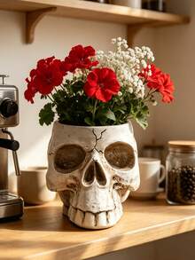 1pc Skull Ammonite Planter, Unique Fossil Spiral Design Decorative Vase, Bohemian Gothic Home Bathroom Desktop Centerpiece Decor, Indoor Succulent Orchid Stand, Modern Bookshelf Aesthetic Plant Container - Multicolor - View 6