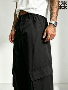 mulinsen Men's Wide Leg Cargo Pants Black Multi-Pocket Loose Drape Casual Long Pants Streetwear Brand Elastic Waist - Black - View 9