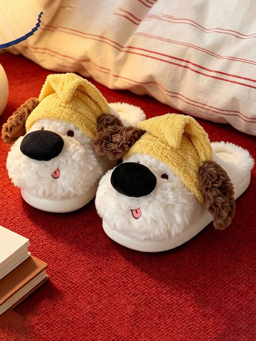 女款可愛3D小狗睡眠帽居家拖鞋,春秋冬季室內休閒平底拖鞋,防滑保暖軟底,舒適輕便,適合女生與學生 - 白色 - 查看 1