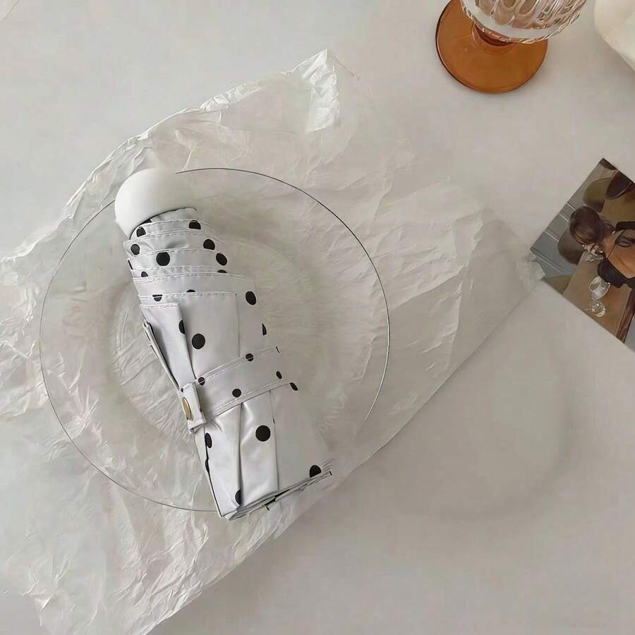 Polka Dot Small Capsule Black Vinyl Sun Protection UV-Blocking Outdoor Portable Foldable Compact Pocket Umbrella - Polka Dot Capsule Umbrella - View 1