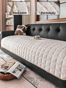 1pc Soft Cotton Velvet All-Season Sofa Cover, Soft & Skin-Friendly, Machine Washable, Pet-Friendly & Durable, Sofa Renovation, Holiday Decor Furniture Protection, Suitable For 1/2/3/4 Seat Sofa Armrest Backrest Sofa Slipcover - Beige - View 1