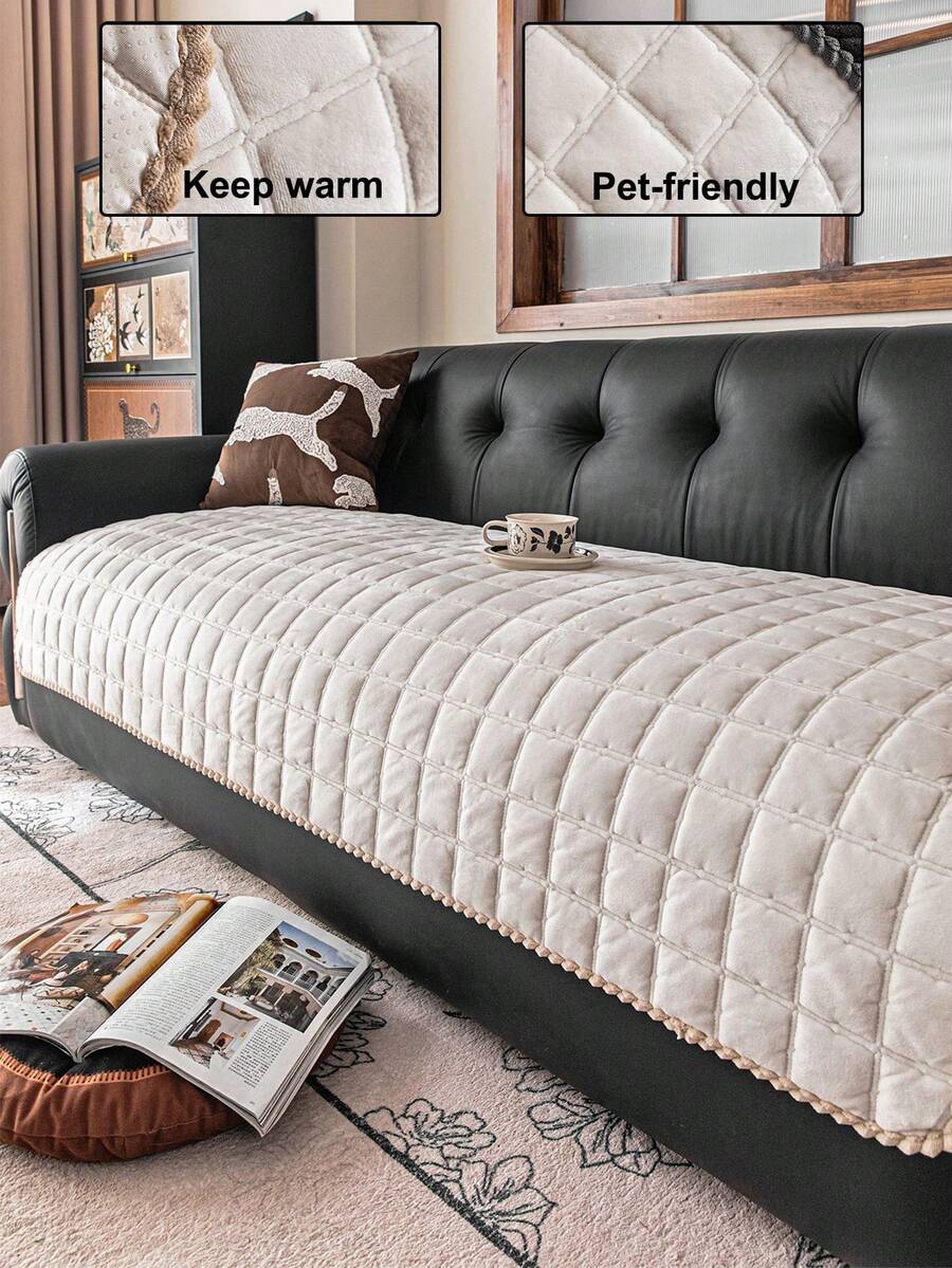 1pc Soft Cotton Velvet All-Season Sofa Cover, Soft & Skin-Friendly, Machine Washable, Pet-Friendly & Durable, Sofa Renovation, Holiday Decor Furniture Protection, Suitable For 1/2/3/4 Seat Sofa Armrest Backrest Sofa Slipcover - Beige - View 1