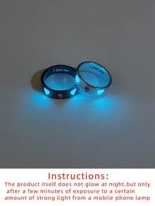 ATLVXJL 2pcs/Set Glow-In-The-Dark Couple/Family/Friendship Rings With Double Heart & Tongue-Out Little Devil Pattern, Silver & Black Stainless Steel, Casual Jewelry Rings For Daily Wear, Halloween And Valentine's Day Gift - Multicolor - View 10