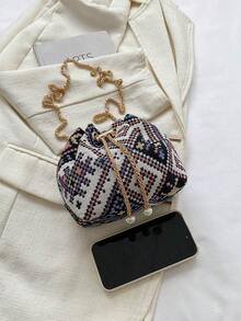 Bolso bandolera mini tipo cubo con cadena de color liso de moda - Multicolor - Ver 7