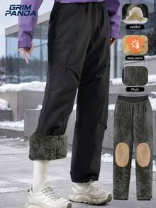 GRIM PANDA Women's Winter Fleece Lined Straight Leg Ski Pants, Elastic Drawstring Waist Thickened Warm Long Pants, Suitable For Outdoor Cold Weather Skiing, Camping, Hiking - Black - View 4