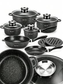 12Pcs/6Pcs Non-Stick Cookware Set,Pots And Pans Set With Glass Lids,Woks And Frying Pans,Heat‑Resistant Handles, Durable,Easy To Clean, Kitchen Cooking Pots Pans For Gas Electric Stovetop, Kitchen Cookware For Daily Cooking - View 1