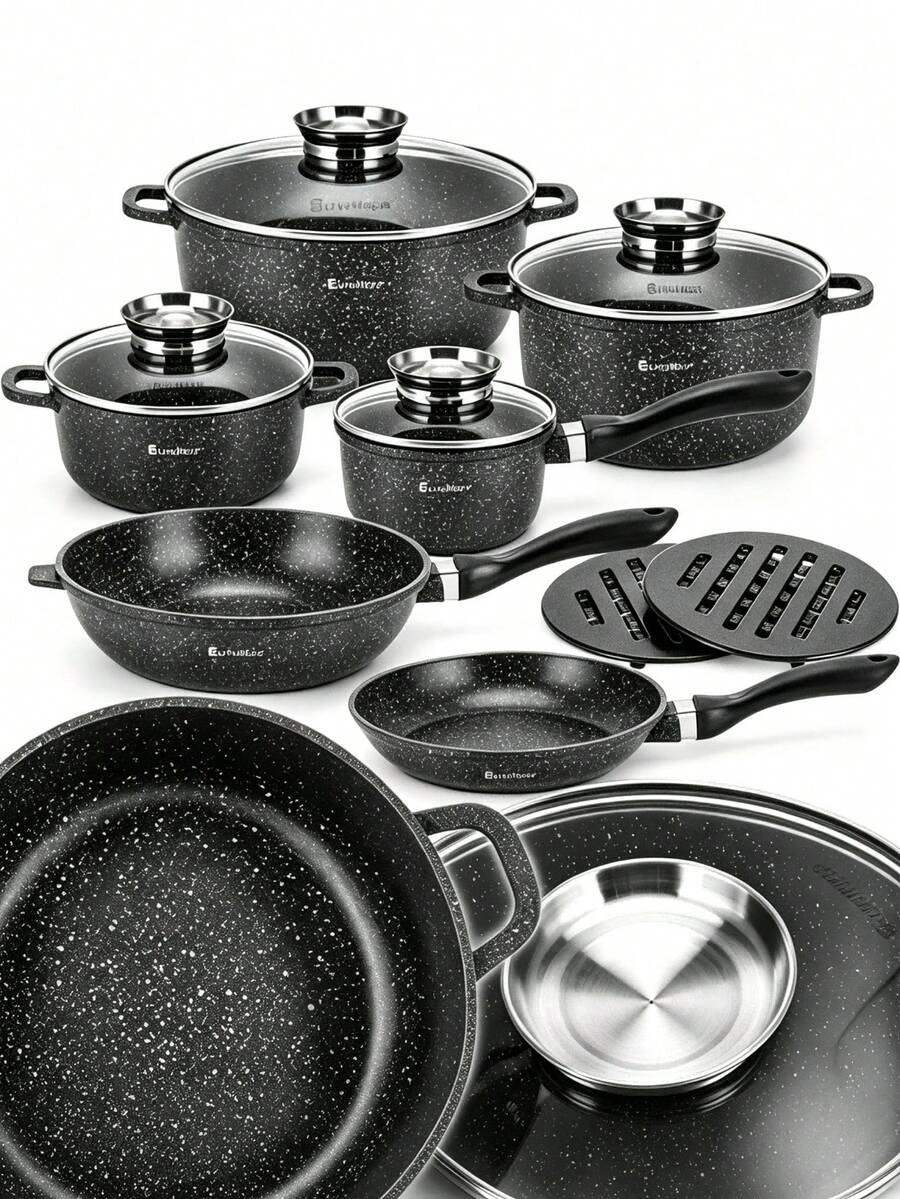 12Pcs/6Pcs Non-Stick Cookware Set,Pots And Pans Set With Glass Lids,Woks And Frying Pans,Heat‑Resistant Handles, Durable,Easy To Clean, Kitchen Cooking Pots Pans For Gas Electric Stovetop, Kitchen Cookware For Daily Cooking - View 1