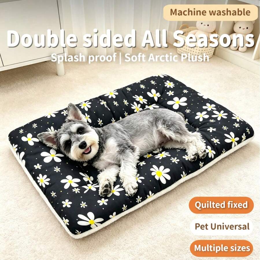 Double Sided Pet Bed Mat, All Seasons Waterproof Dog Crate Pad, Soft Warm Fleece Reversible Puppy Sleeping Mattress, Washable Anti-Splash Pet Cushion For Small Medium Dogs Cats, For Cage Sofa Car Floor Washable Crate Mat For Small Medium Dogs - Black and White - View 1