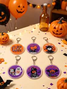 6pcs Cute Halloween Spooky Character Acrylic Keychains, Halloween Costume Pendant, Backpack And Car Key Accessories, Gift For K-Pop Fans, Gift For Friends, Halloween Exquisite Collection - Multicolor - View 2