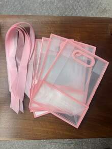 2/12/24pcs Transparent Gift Bags With Pink Trim, Handles And Ribbon Bows, Reusable PP Gift Bags Suitable For Cosmetics And Gifts, Perfect For Graduation, Wedding, Bridal Shower, Birthday, Party - Multiple Styles - View 12