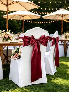 6/12/24/48pcs Burgundy Satin Chair Sashes Bow Ribbon For Chair Cover Decoration, Silky Sash Bands For Wedding Banquet Birthday Party Outdoor Reception Decor - Burgundy - View 8