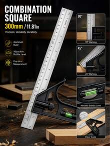 300mm Aluminum Alloy Combination Square With Level, Adjustable 90/45 Degree Woodworking Measuring Tool - Multiple Styles - View 1