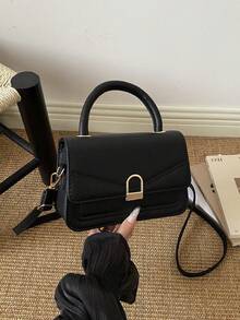 Tas Selempang Kecil Persegi Gaya Korea dengan Tekstur Leci, Model Terbaru 2026, Tas Bahu Kasual Retro untuk Wanita - Hitam - View 8