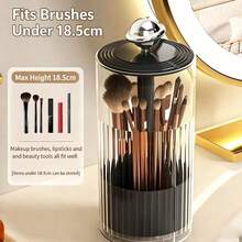 Makeup Brush Holder With Lid, 360° Rotating Dust-Proof ABS Storage Box, 3-Compartment Sliding Lid Toothbrush Holder With Non-Slip Base, Multi-Purpose Space-Saving Organizer For Makeup Brushes, Toothpaste, Suitable For Vanity, Bathroom, Home, Dorm, Apartment - Multicolor - View 9