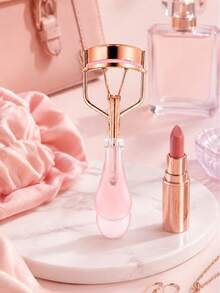 Women's Makeup Eyelash Curler, Rose Gold Metal Frame With Water Drop Non-Slip Handle, Suitable For Single Eyelids And Double Eyelids, Long-Lasting Curl And Shaping, Home And Travel Makeup Tool - Pink - View 3
