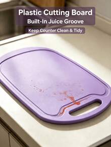 1/2pcs Purple Plastic Cutting Board With Built-In Handle, Lightweight Kitchen Chopping Board, Easy To Carry, Convenient For Daily Use, Hangable, Suitable For Preparing Fruit, Vegetables And Fast Food - View 2