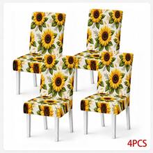 2/4/6PCS Sunflower Print Elastic Chair Covers, Stain-Resistant & Dust-Proof Removable Washable Dining Chair Covers, Modern Country Style Home Decor Chair Covers, Yellow Floral Pattern Chair Cushion Covers, Suitable For Dining Room, Kitchen, Living Room Chair Renovation, Holiday Home Decoration - Yellow - View 14