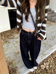 Women's Contrast Striped Knit Sweater, Autumn Fashion Elegant Slimming Short Cardigan (Random Stripes) - Brown - View 4