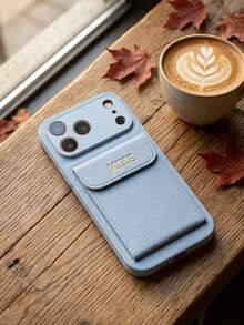 Customized Name Gold Foil Initial Lychee Texture PU Leather Wallet Phone Case, Compatible With IPhone 13 14 15 16 17 18 Pro Max Plus Air, Card Slot, Full Camera Protection, Anti-Scratch Anti-Shock Protective Shell, Fashion Commute Office Travel Accessory, Unisex Personalized Gift - Baby Blue - View 2