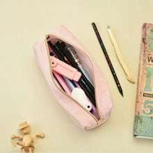 1pc/5pcs Minimalist Corduroy Pencil Case, Solid Color Soft Large Capacity Stationery Storage Bag, Smooth Gold Zipper, Can Store Pencils And Erasers, Suitable For Students' Daily Learning, Desktop Storage, Back To School Essential Stationery - A - View 6