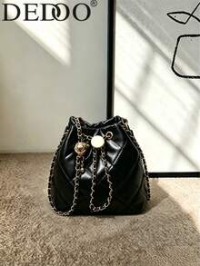 Dedoo Bolso de cubo con correa de cadena de rombo para mujer, nuevo para 2024 - Negro - Ver 3