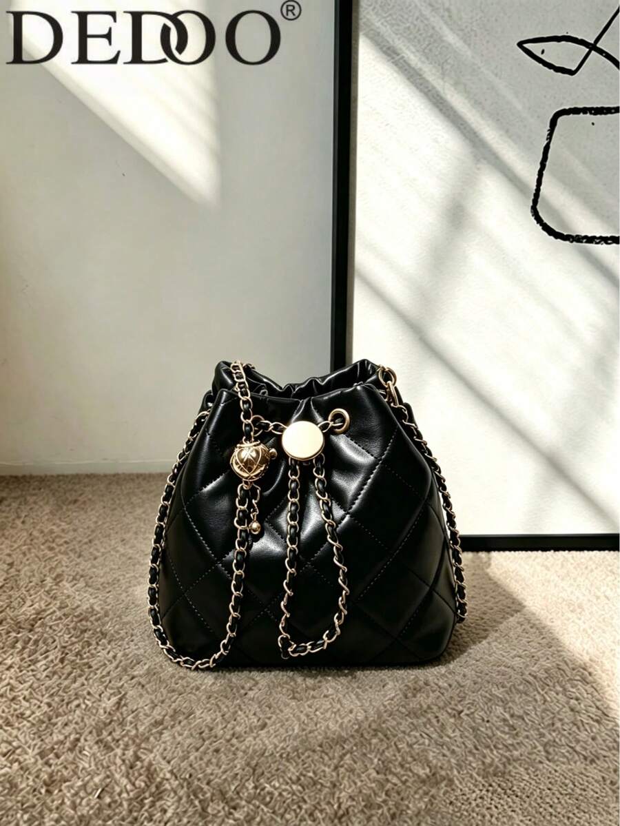 Dedoo 2024 New Women's Rhombus Chain Strap Bucket Bag