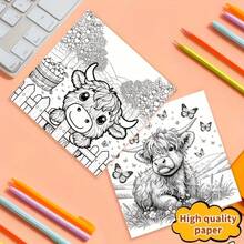 1pc Highland Cow Coloring Book, 24 Single-Sided Designs, Thick Smooth Paper - Relaxing Stress Relief Home Coloring Book, Suitable As Birthday Or Holiday Party Gift - Multiple Styles - View 6