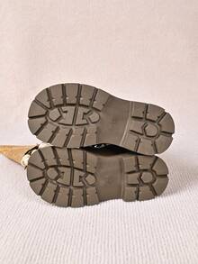 Girls' Sweet & Cool Black Boots With Lace Trim, Badge, Thick Sole, Anti-Slip And Side Zipper - Khaki - View 7