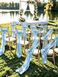 20pcs Wedding Satin Chair Sashes Light Blue Bow 6x 102 Inches (Approx. 15x260 Cm) Ribbon Fabric Band Suitable For Wedding, Banquet, Party, And Other Chair Decoration Satin Ribbon - Baby Blue - View 5