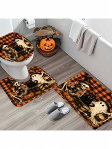 1/4pcs Halloween Funny Skeleton Ghost Black Cat Shower Curtain Set, With 12 Hooks Waterproof Polyester Bath Curtain, Bathroom Curtain, Privacy, Thickened, Durable Quick Dry, 180*180cm Size, Halloween Thanksgiving Autumn Harvest Bathroom Decor - A - View 8