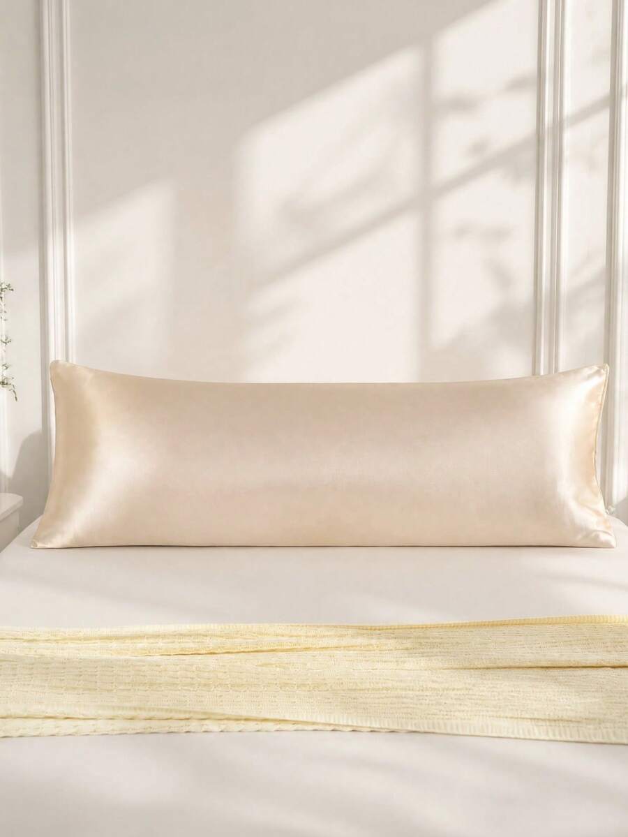 1pc 100% Premium Solid Champagne Color Silky Pillow Case Without Filling, Faux Silk Soft Breathable With Envelope Closure, Suitable For Bed, Sofa, Living Room, Country Style, Size 20"X54", Suitable For Women And Men Gifts, Pillow Insert Not Included, Machine Washable - Champagne - View 1