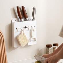 1pc Kitchen Knife Rack, Wall-Mounted Knife Holder, 7 Slots, Under Cabinet Kitchen Knife Storage - White - View 10