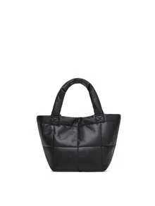 Women's Quilted Thick Artificial Leather Mini Tote Bag, Fluffy Handle, Grid Stitching Solid Color Minimalist Casual Daily Handbag - Multi-color - View 1
