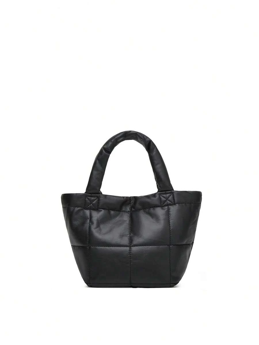 Women's Quilted Thick Artificial Leather Mini Tote Bag, Fluffy Handle, Grid Stitching Solid Color Minimalist Casual Daily Handbag - Multi-color - View 1