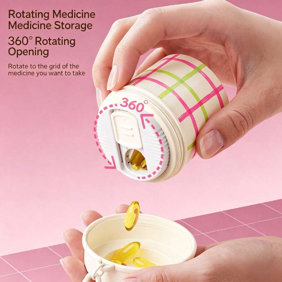 Fashionable Divided Rotating Medicine Box, 4-Compartment Medicine Storage Box, Light Shielded Large Capacity Pill Box, Sealed Moisture-Proof Vitamin Storage Box, Travel Storage Box, Suitable For Travel And Daily Use - one-size - View 1