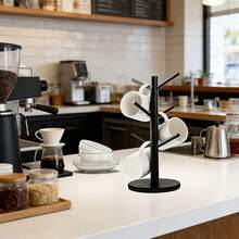 1pc Mug Rack With 6 Hooks, Wooden Coffee Cup Holder, Suitable For Bar, Coffee Bar Accessories And Decor, Coffee Storage Station Essential, Home Bathroom Decor, Autumn Decor, Back To School Decor - A - View 1
