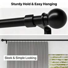 Black Curtain Rods For Windows 28 To 48 Inch, Adjustable Curtain Rod Set With Brackets Easy Install, Decorative 5/8" Drapery Rod, Heavy Duty Curtain Rods For Bedroom, Kitchen, Living Room - Vintage Sphere - Black - View 10