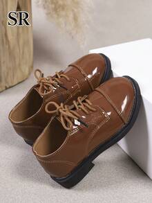 Children's Fashion Shiny Oxford Shoes, Classic British Vintage Style, Suitable For Daily And School Wear, Essential School Shoes - Brown - View 3