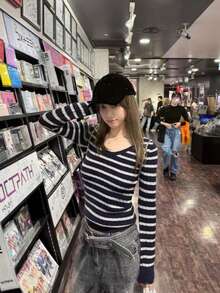 Autumn/Winter New Women's Warm Striped Cable Knit Sweater, Fitted Long Sleeve Base Layer - Royal Blue - View 2