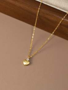 1pc Exquisite Women's Jewelry S925 Sterling Silver Niche Minimalist Same Style Necklace With Rhinestone Brushed Heart Pendant, Suitable For Daily Wear - #1 - View 13