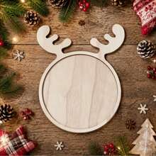 1 pieza Bandeja de madera con diseño de cuernos de reno navideño, decoración de Feliz Navidad, decoración de Año Nuevo, decoración navideña, decoración de mesa de cocina para vacaciones, bandeja de decoración navideña (sin contacto con alimentos) - Ver 2