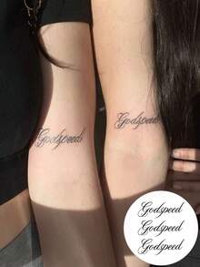 1 Lembar Stiker Tato Sementara 3 Pola Kata Bahasa Inggris "Godspeed", Stiker Seni Tubuh Tahan Air dan Tahan Lama, Tato Mikro Pasangan dengan Tulisan Kursif Elegan (Cocok untuk Lengan, Pergelangan Tangan) untuk Pria dan Wanita Dewasa - Hitam - View 4